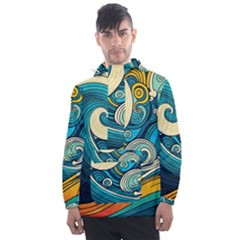 Waves Wave Ocean Sea Abstract Whimsical Abstract Art Men s Front Pocket Pullover Windbreaker