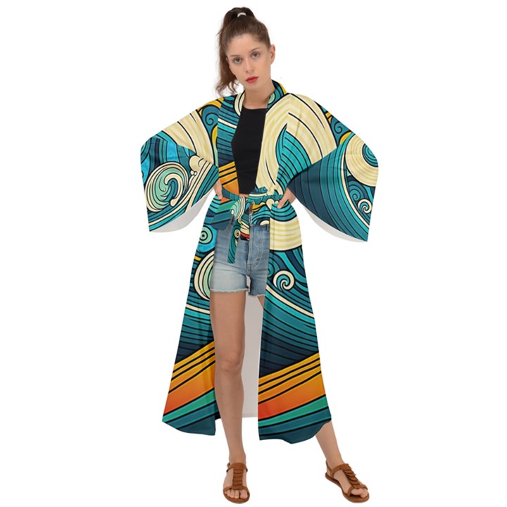 Waves Wave Ocean Sea Abstract Whimsical Abstract Art Maxi Kimono