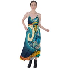 Waves Wave Ocean Sea Abstract Whimsical Abstract Art Tie Back Maxi Dress by Pakemis