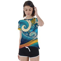 Waves Wave Ocean Sea Abstract Whimsical Abstract Art Short Sleeve Open Back Tee by Pakemis