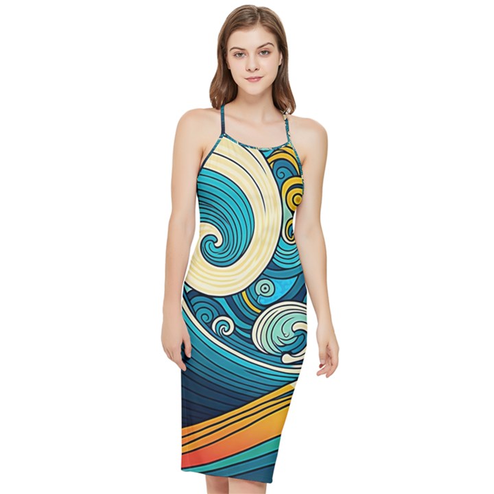 Waves Wave Ocean Sea Abstract Whimsical Abstract Art Bodycon Cross Back Summer Dress