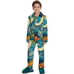 Waves Wave Ocean Sea Abstract Whimsical Abstract Art Kids  Long Sleeve Velvet Pajamas Set by Pakemis