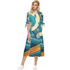 Waves Wave Ocean Sea Abstract Whimsical Abstract Art Bow Sleeve Chiffon Midi Dress by Pakemis