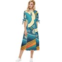 Waves Wave Ocean Sea Abstract Whimsical Abstract Art Bow Sleeve Chiffon Midi Dress View1