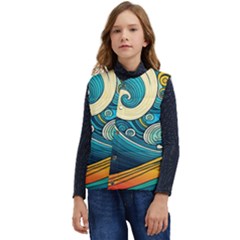 Waves Wave Ocean Sea Abstract Whimsical Abstract Art Kid s Short Button Up Puffer Vest	 by Pakemis