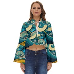 Waves Wave Ocean Sea Abstract Whimsical Abstract Art Boho Long Bell Sleeve Top