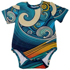 Waves Wave Ocean Sea Abstract Whimsical Abstract Art Baby Short Sleeve Bodysuit by Pakemis