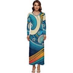 Waves Wave Ocean Sea Abstract Whimsical Abstract Art Long Sleeve Longline Maxi Dress by Pakemis