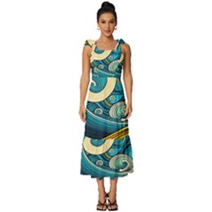 Waves Wave Ocean Sea Abstract Whimsical Abstract Art Tie-strap Tiered Midi Chiffon Dress by Pakemis