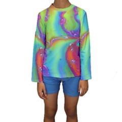 Modern Abstract Liquid Art Pattern Kids  Long Sleeve Swimwear by GardenOfOphir