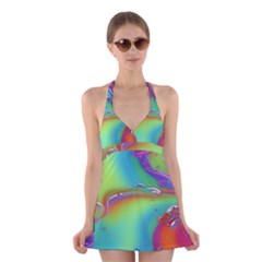 Modern Abstract Liquid Art Pattern Halter Dress Swimsuit  by GardenOfOphir