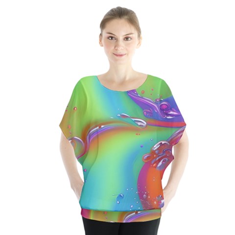 Modern Abstract Liquid Art Pattern Batwing Chiffon Blouse by GardenOfOphir