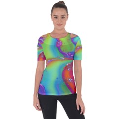 Modern Abstract Liquid Art Pattern Shoulder Cut Out Short Sleeve Top by GardenOfOphir