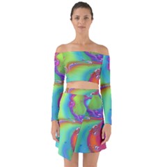 Modern Abstract Liquid Art Pattern Off Shoulder Top With Skirt Set by GardenOfOphir