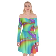 Modern Abstract Liquid Art Pattern Off Shoulder Skater Dress by GardenOfOphir