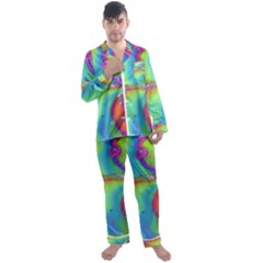 Modern Abstract Liquid Art Pattern Men s Long Sleeve Satin Pajamas Set by GardenOfOphir