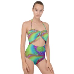 Modern Abstract Liquid Art Pattern Scallop Top Cut Out Swimsuit by GardenOfOphir