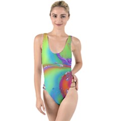 Modern Abstract Liquid Art Pattern High Leg Strappy Swimsuit by GardenOfOphir