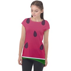 Watermelon Fruit Summer Red Fresh Food Healthy Cap Sleeve High Low Top by Wegoenart