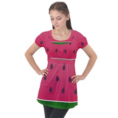 Watermelon Fruit Summer Red Fresh Food Healthy Puff Sleeve Tunic Top by Wegoenart