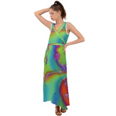 Modern Abstract Liquid Art Pattern V-neck Chiffon Maxi Dress by GardenOfOphir