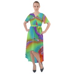 Modern Abstract Liquid Art Pattern Front Wrap High Low Dress