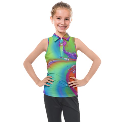 Modern Abstract Liquid Art Pattern Kids  Sleeveless Polo Tee by GardenOfOphir