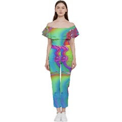 Modern Abstract Liquid Art Pattern Off Shoulder Ruffle Top Jumpsuit by GardenOfOphir