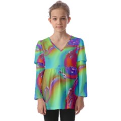 Modern Abstract Liquid Art Pattern Kids  V Neck Casual Top by GardenOfOphir