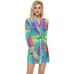 Modern Abstract Liquid Art Pattern Long Sleeve Satin Robe by GardenOfOphir