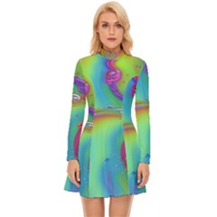 Modern Abstract Liquid Art Pattern Long Sleeve Velour Longline Dress by GardenOfOphir