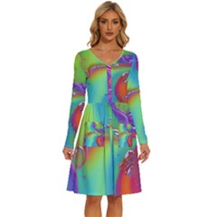 Modern Abstract Liquid Art Pattern Long Sleeve Dress With Pocket by GardenOfOphir