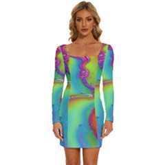 Modern Abstract Liquid Art Pattern Long Sleeve Square Neck Bodycon Velvet Dress by GardenOfOphir