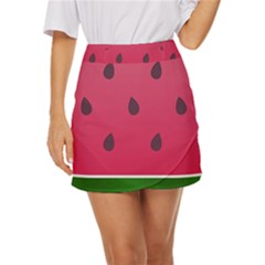 Watermelon Fruit Summer Red Fresh Food Healthy Mini Front Wrap Skirt by Wegoenart