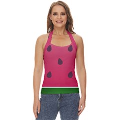 Watermelon Fruit Summer Red Fresh Food Healthy Basic Halter Top by Wegoenart