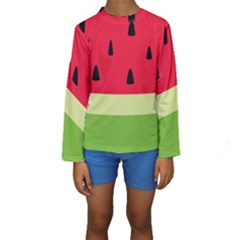 Watermelon Fruit Food Healthy Vitamins Nutrition Kids  Long Sleeve Swimwear by Wegoenart