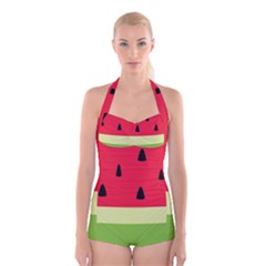 Watermelon Fruit Food Healthy Vitamins Nutrition Boyleg Halter Swimsuit  by Wegoenart