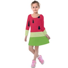 Watermelon Fruit Food Healthy Vitamins Nutrition Kids  Long Sleeve Velvet Dress by Wegoenart