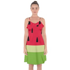 Watermelon Fruit Food Healthy Vitamins Nutrition Ruffle Detail Chiffon Dress by Wegoenart