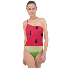 Watermelon Fruit Food Healthy Vitamins Nutrition Classic One Shoulder Swimsuit by Wegoenart