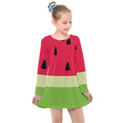 Watermelon Fruit Food Healthy Vitamins Nutrition Kids  Long Sleeve Dress by Wegoenart