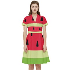 Watermelon Fruit Food Healthy Vitamins Nutrition Short Sleeve Waist Detail Dress by Wegoenart