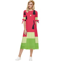 Watermelon Fruit Food Healthy Vitamins Nutrition Bow Sleeve Chiffon Midi Dress by Wegoenart