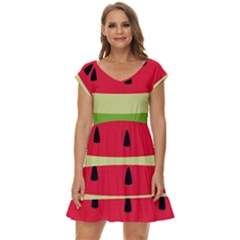 Watermelon Fruit Food Healthy Vitamins Nutrition Short Sleeve Tiered Mini Dress by Wegoenart