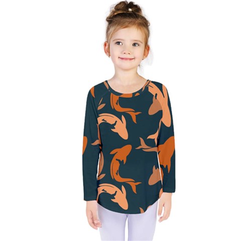 Background Pattern Texture Design Wallpaper Fish Kids  Long Sleeve Tee by Wegoenart