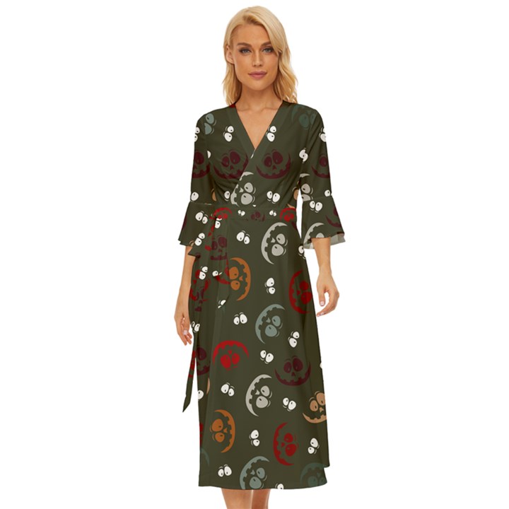 Art Halloween Pattern Creepy Design Digital Papers Midsummer Wrap Dress