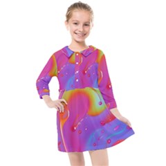 Beautiful Fluid Shapes In A Flowing Background Kids  Quarter Sleeve Shirt Dress by GardenOfOphir