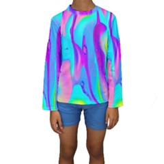 Colorful Abstract Fluid Art Pattern Kids  Long Sleeve Swimwear by GardenOfOphir