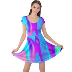 Colorful Abstract Fluid Art Pattern Cap Sleeve Dress