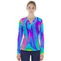 Colorful Abstract Fluid Art Pattern V-Neck Long Sleeve Top View1